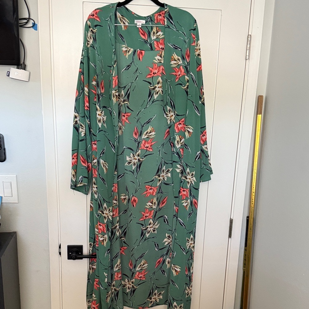 Xhilaration Green Floral Trench Coat